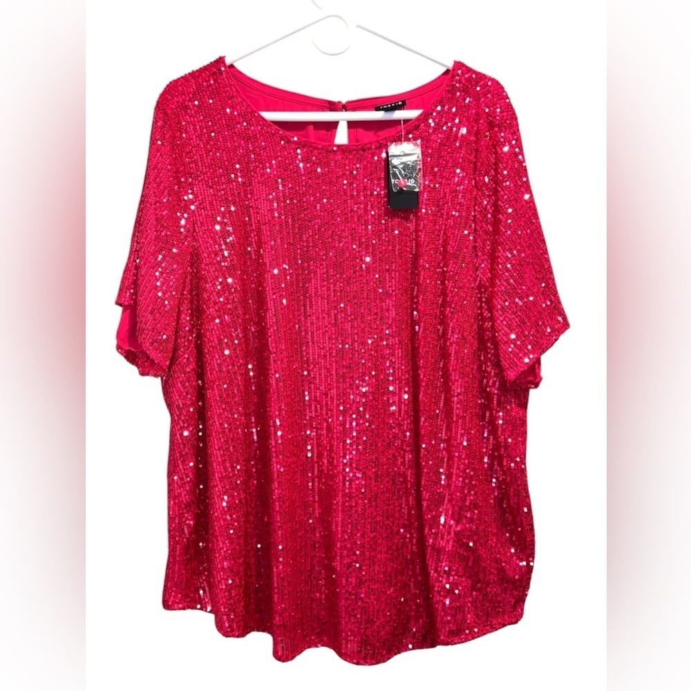 NWT Torrid Magenta Pink Sequin Abbey Short Sleeve Top Size 2 - Picture 2 of 10